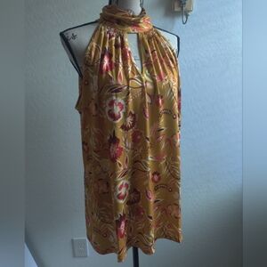 🆕 Belldini gold Floral Halter Bohemian boho spring Neck tie plus size Top_2X